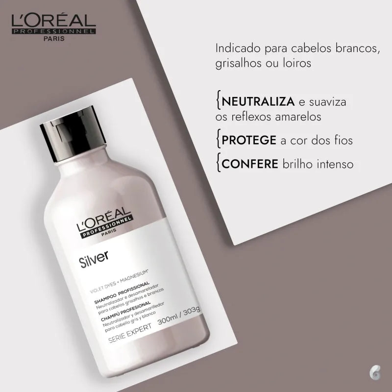 Shampoo L'Oréal Professionnel Silver para Cabelos Brancos ou Loiros 300ml