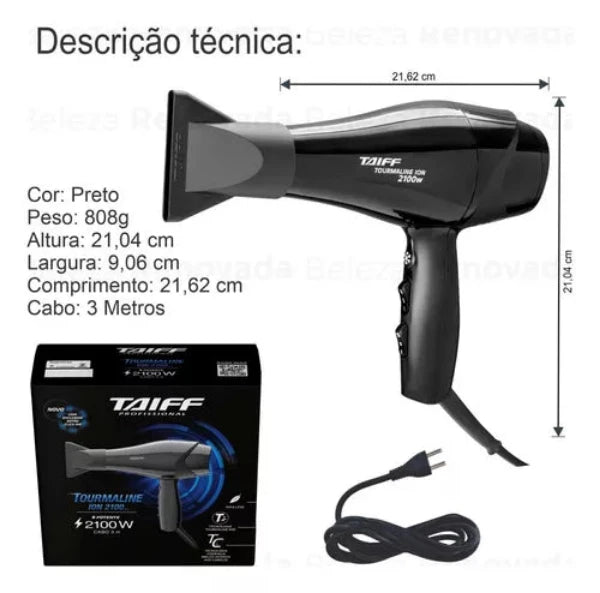 Secador Taiff Tourmaline Ion 2100W AC Profissional Preto