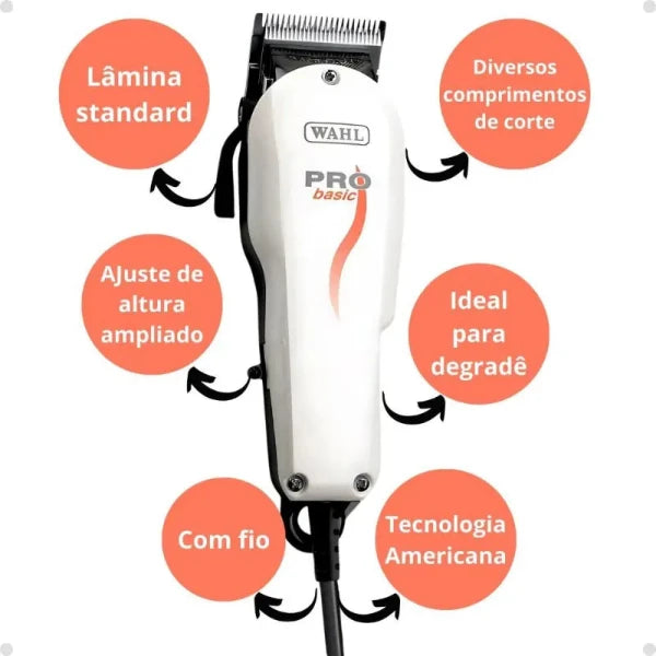 Máquina de Corte Wahl Classic Series Pro Basic 220v com Pentes de Altura