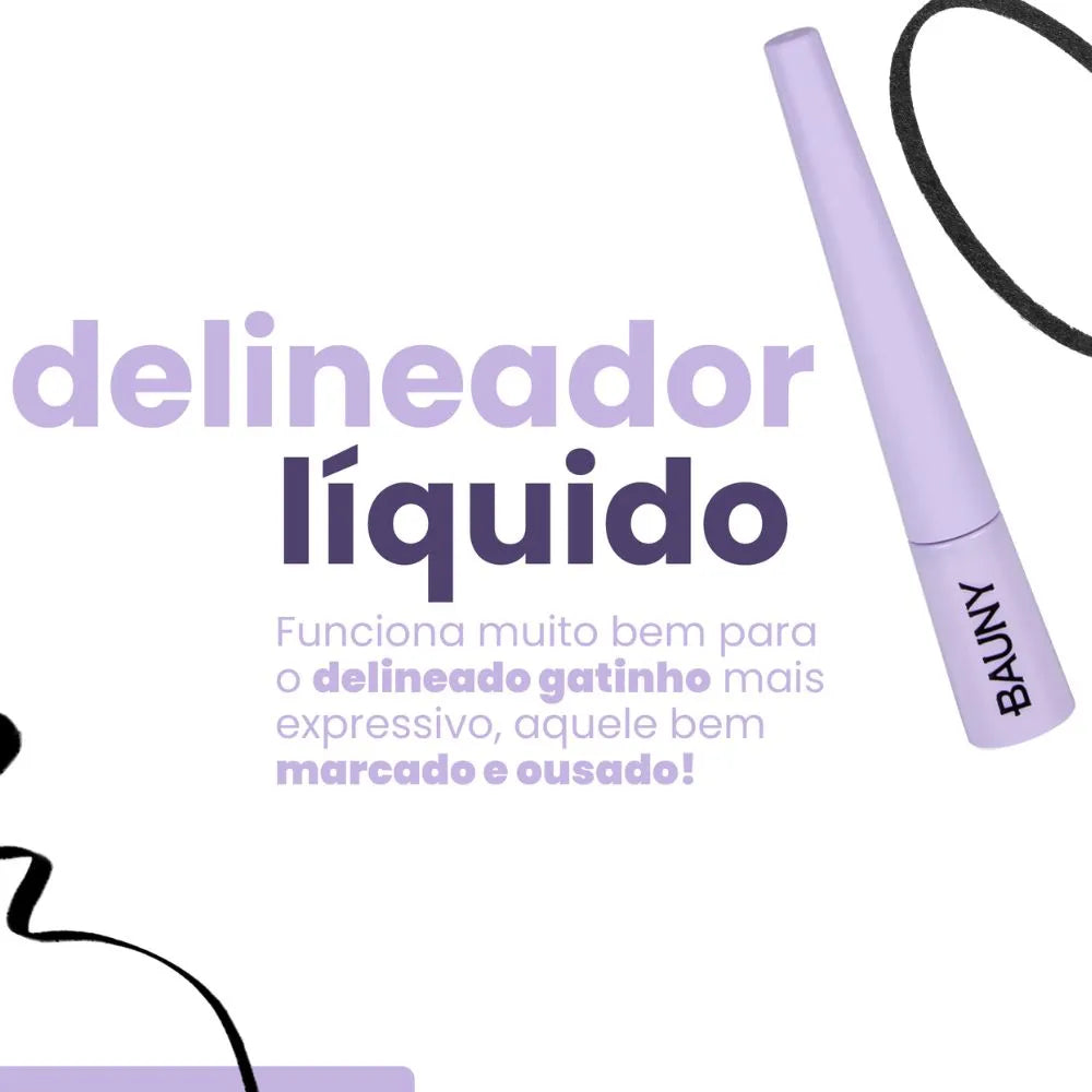 Delineador Líquido Preto Bauny 1,9ml Longa Duração e Resistente à Água