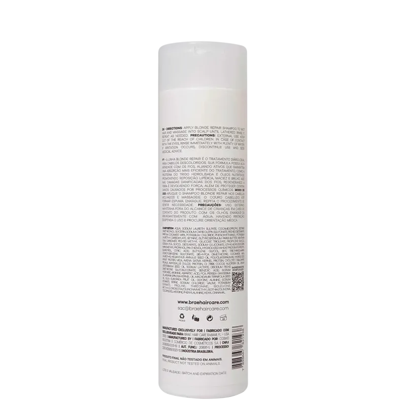 Braé Blonde Repair Shampoo 250ml  Regeneração e Força para Cabelos Descoloridos