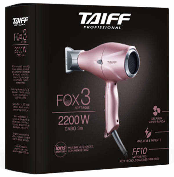 Secador Taiff Fox Íon 3 Rose com Íons Negativos, 2200W, Cabo 3m